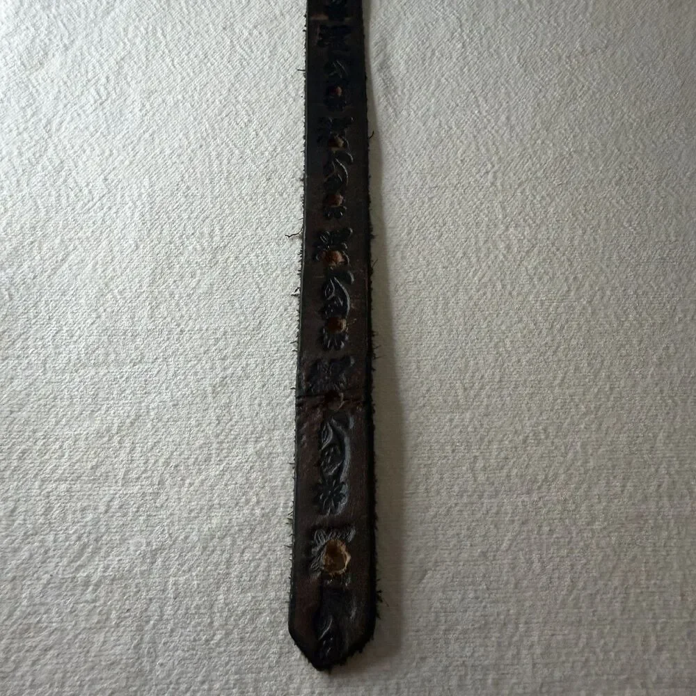 Leather Hand Tooled Western Name JOY Belt Hippie Cowgirl Size Small 1”W x 39” L